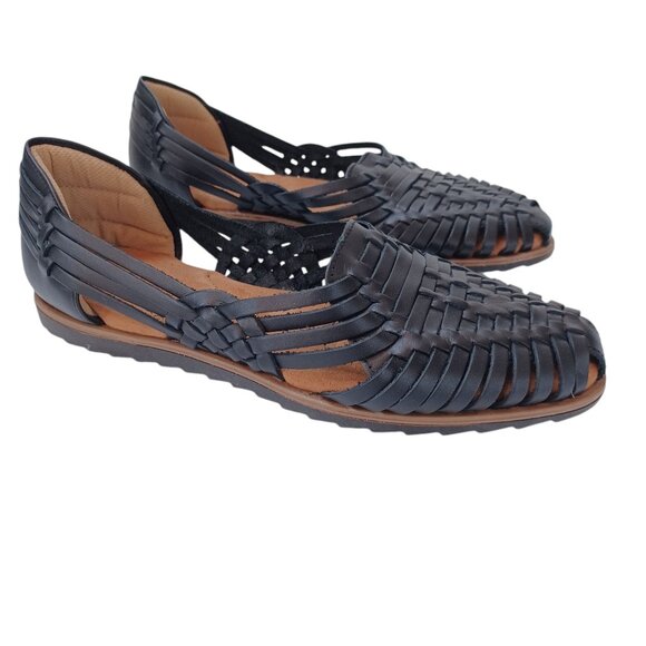 Eurosoft by Sofft Huaraches Shoes Black Leather Slip On Comfort Flat Womens 7.5 - Picture 1 of 14